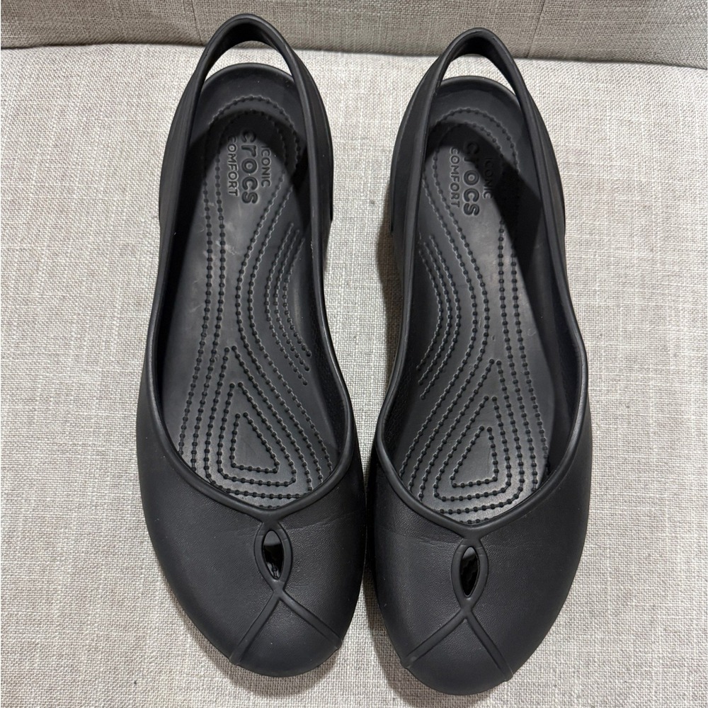 Crocs Sienna Flat Black Slingback Pointed Toe Comfort Shoes Womens Size 11